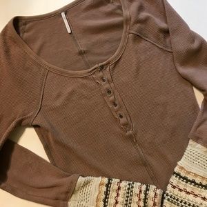 Free People thermal waffle long sleeve top size M